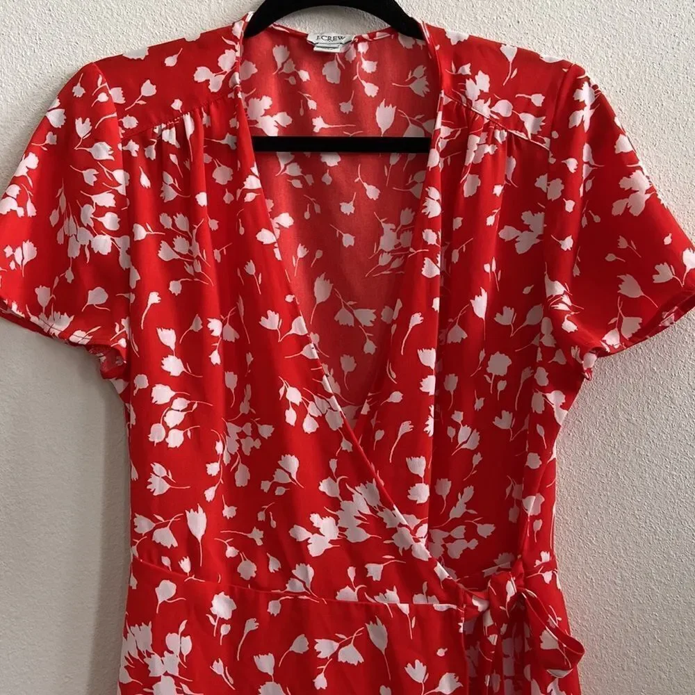 J.Crew Size 10 Orange White Floral A-line Wrap Dress New without tags